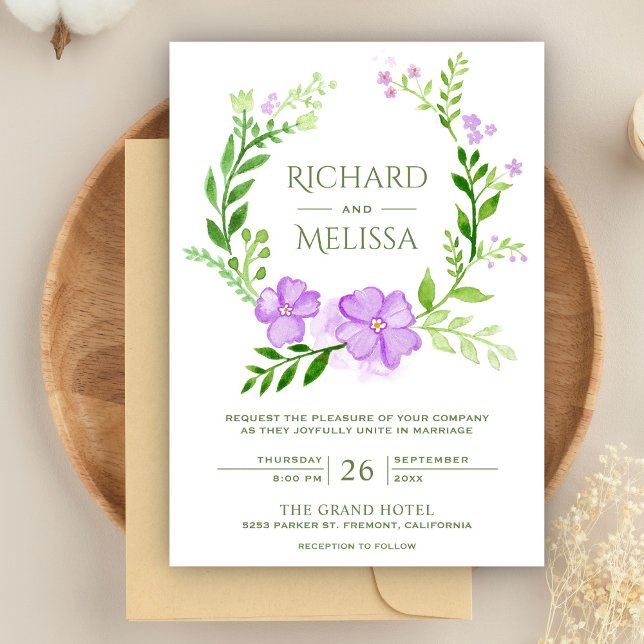 Invitation Mariage de gerbes florales violettes et vertes (Créateur téléchargé)