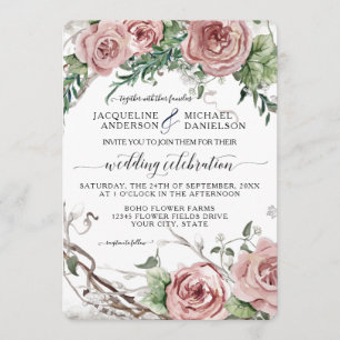 Invitation Mariage de germe rustique rose rose rose de BOHO