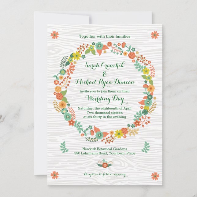 Invitation Mariage de germes de céréales en bois rustique (Devant)
