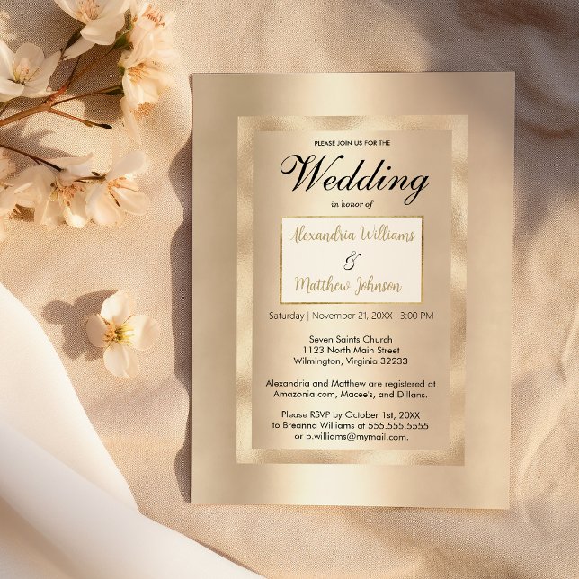 Invitation Mariage de glamour or champagne blanc chic de luxe (Luxury chic white champagne gold glamour Wedding )