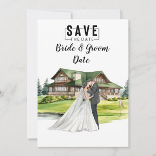 Invitation Mariage de golf avec mariée et marié à la maison c