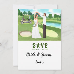 Invitation Mariage de golf avec mariée et marié à la maison c