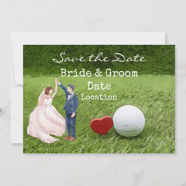 Invitation Mariage de golf économisez la date avec amour golf (Devant)