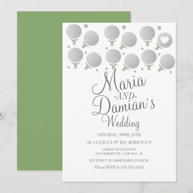 Invitation Mariage de golf Points et tés (Devant / Derrière)