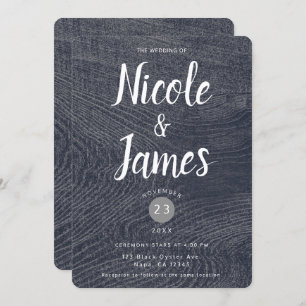 Invitation Mariage de graine en bois bleu rustique minimalist
