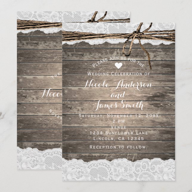 Invitation Mariage de grange romantique en bois rustique et d (Devant / Derrière)
