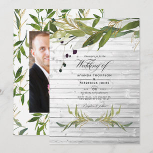 Invitation Mariage de grange rustique à aquarelle verdoyante