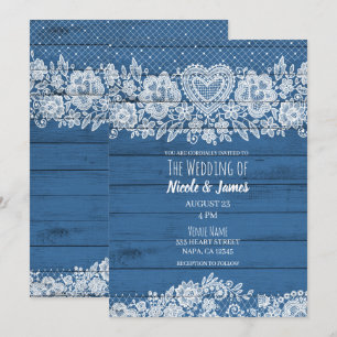 Invitation Mariage de grange rustique en bois bleu