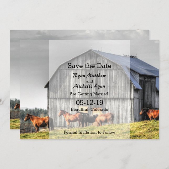 Invitation Mariage de grange rustique et chevaux Enregistrer  (Devant / Derrière)