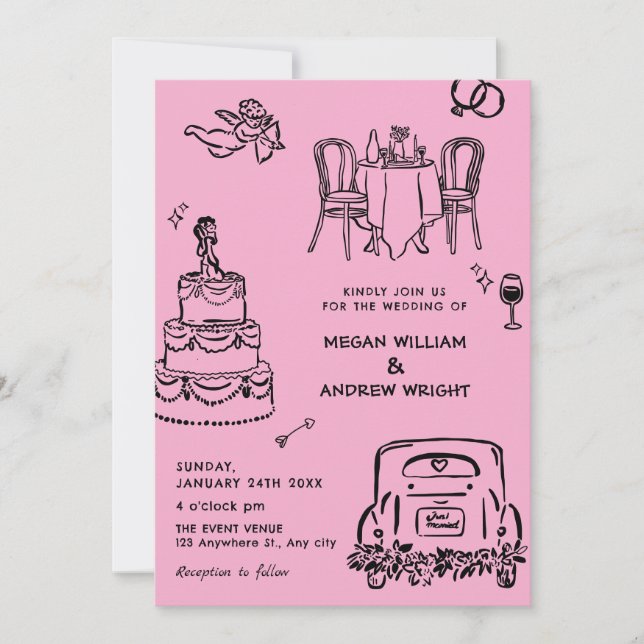Invitation Mariage de gribouillis à main (Devant)