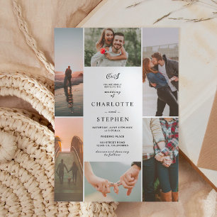 Invitation Mariage de grille photo moderne noir blanc initial