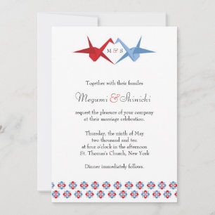 Invitation Mariage de grues Origami (Scarlet + Bleu C)