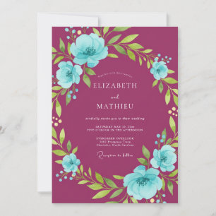 Invitation Mariage de guirlande florale fantaisiste prune