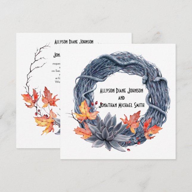 Invitation Mariage de handfesting de serpent Wreath Black Flo (Devant / Derrière)