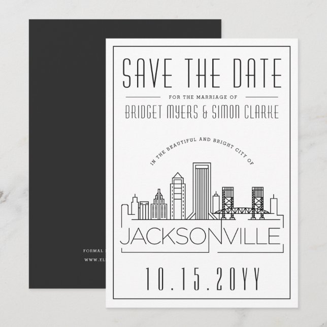 Invitation Mariage de Jacksonville | Skyline Enregistrer la d (Devant / Derrière)