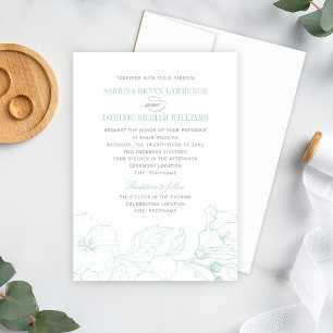 Invitation Mariage de jardin aux fleurs d'hibiscus vert menth