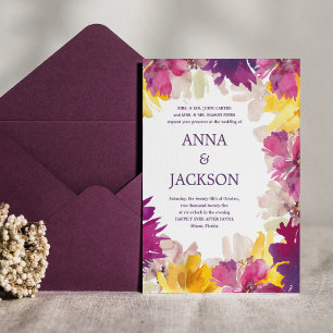 Invitation Mariage de Jardin Botanique Floral Rose Magenta Vi
