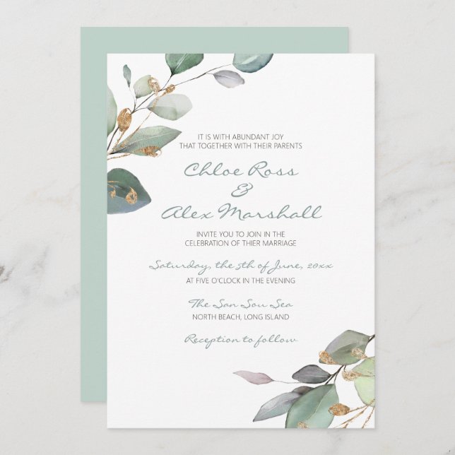 Invitation Mariage de jardin d'aquarelle (Devant / Derrière)