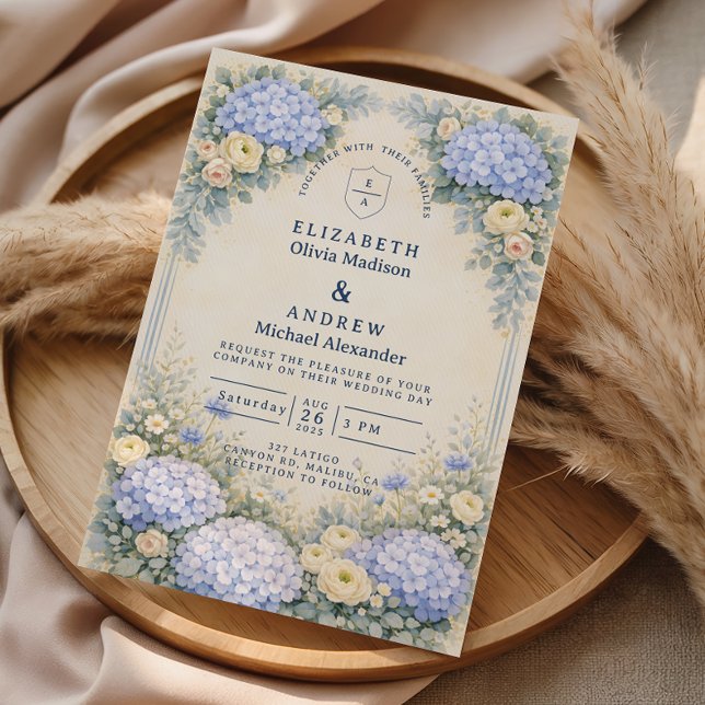 Invitation Mariage de Jardin de Hortensias Bleu Poussiéreux (Créateur téléchargé)