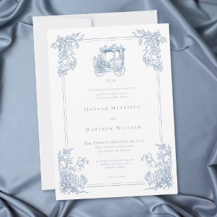 Invitation Mariage de Jardin Élégant Bleu de Carrosse Vintage