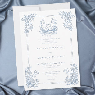 Invitation Mariage de jardin élégant vintage avec cygne bleu