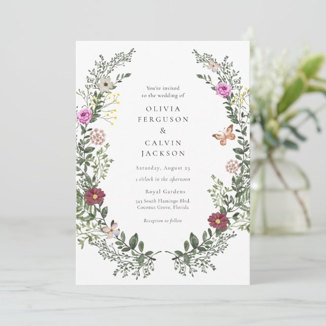 Invitation Mariage de jardin Fleur sauvage de Bohême (Debout devant)