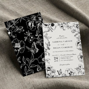 Invitation Mariage de jardin floral élégant en noir et blanc