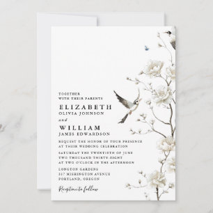 Invitation Mariage de jardin floral en chinoiserie blanche él