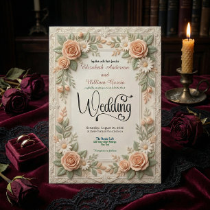 Invitation Mariage de Jardin Floral Vert Sauge & Pêche Pastel