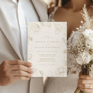 Invitation Mariage de Jardin Floral Vintage Ivoire & Or