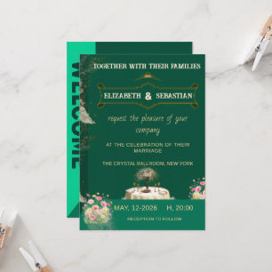 Invitation Mariage de jardin floral vintage vert émeraude