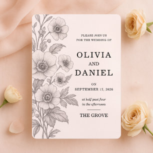 Invitation Mariage de Jardin Romantique Floral Vintage Rose P