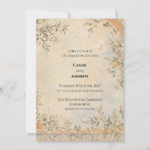 Invitation Mariage de Jardin Vintage Fresque Colombe Olive Ga