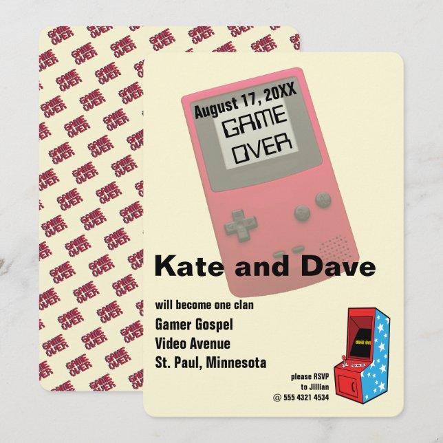 Invitation Mariage de joueur vidéo incroyable et amusant (Devant / Derrière)