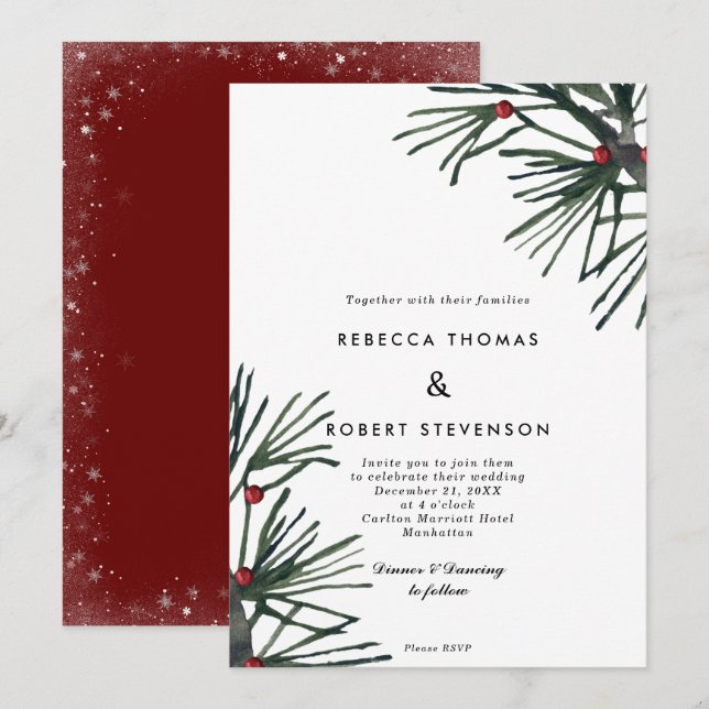 Invitation mariage de la baie de pin de Noël (Devant / Derrière)