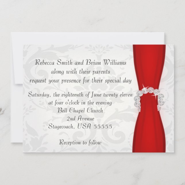 Invitation Mariage de la boue diamantaire rouge et argenté (Devant)