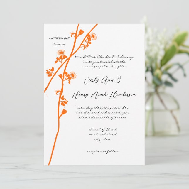 Invitation Mariage de la branche de fleurs sauvages d'orange  (Debout devant)
