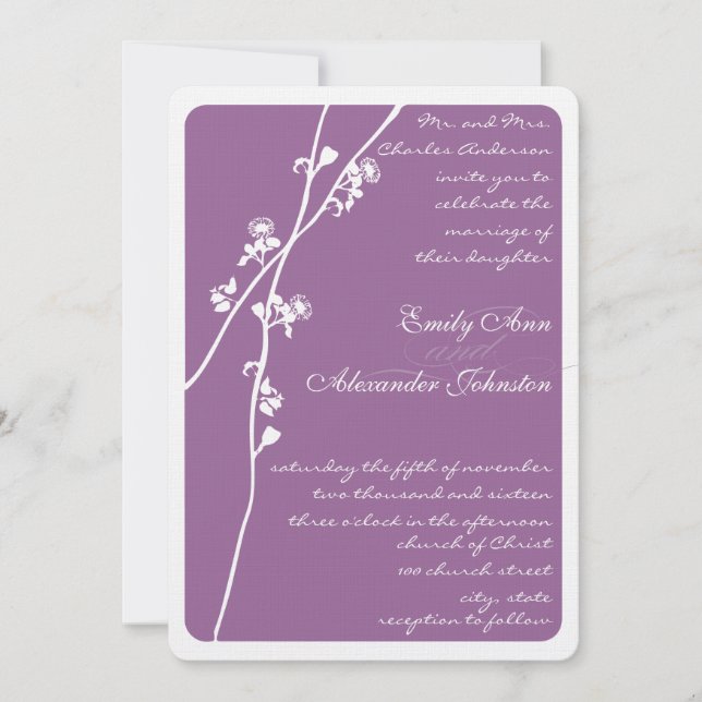 Invitation Mariage de la branche de fleurs sauvages violet (Devant)