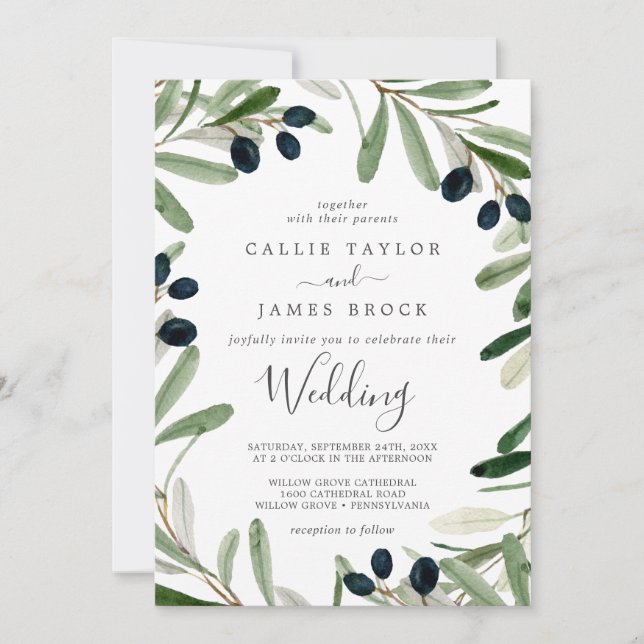 Invitation Mariage de la Branche d'Olivier moderne (Devant)