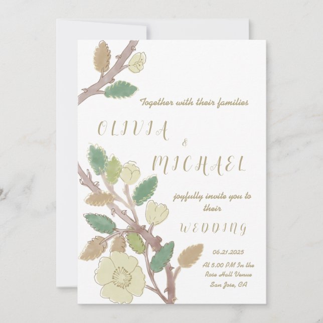 Invitation Mariage de la branche Gold de l'arbre automnal per (Devant)