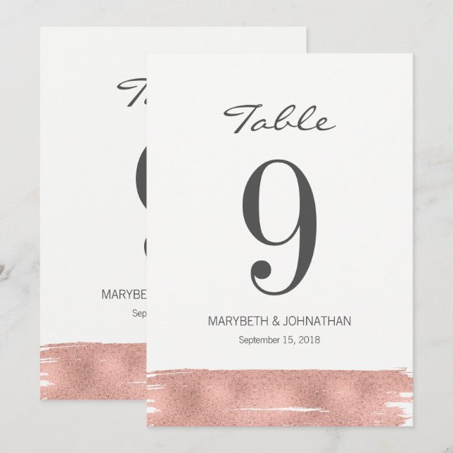 Invitation Mariage de la brosse d'or moderne Rose Numéro de l (Devant / Derrière)