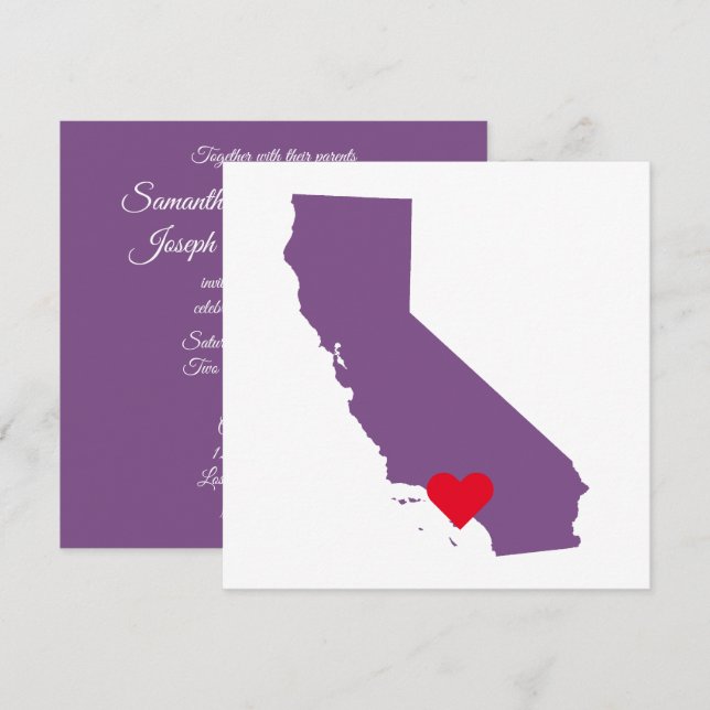 Invitation Mariage de la Californie pourpre (Devant / Derrière)