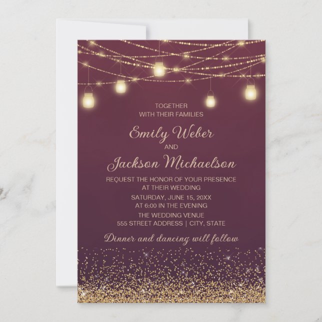 Invitation Mariage de la chaîne de Parties scintillant or Bou (Devant)