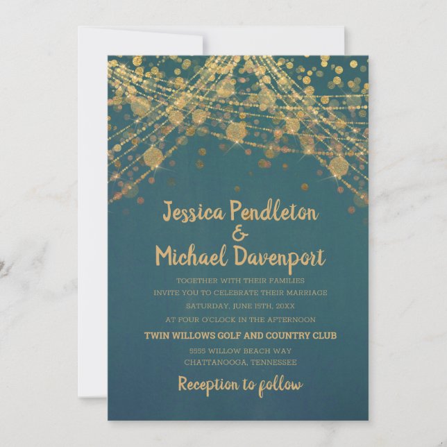 Invitation Mariage de la chaîne de Parties scintillant or tur (Devant)