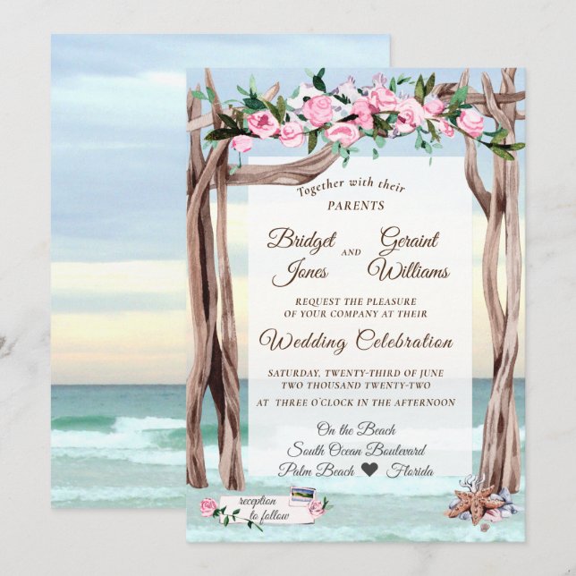 Invitation Mariage de la côte du golfe du Driftwood Arbour (Devant / Derrière)