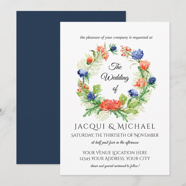 Invitation Mariage de la couronne de chardon de la marine d'O (Devant / Derrière)