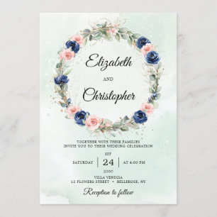 Invitation Mariage de la couronne d'Eucalyptus Floral Blush