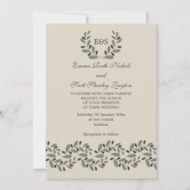 Invitation Mariage de la couronne et de la couronne d'olivier (Devant)