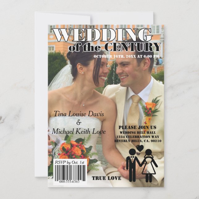Invitation Mariage De La Couverture Du Magazine Black White (Devant)