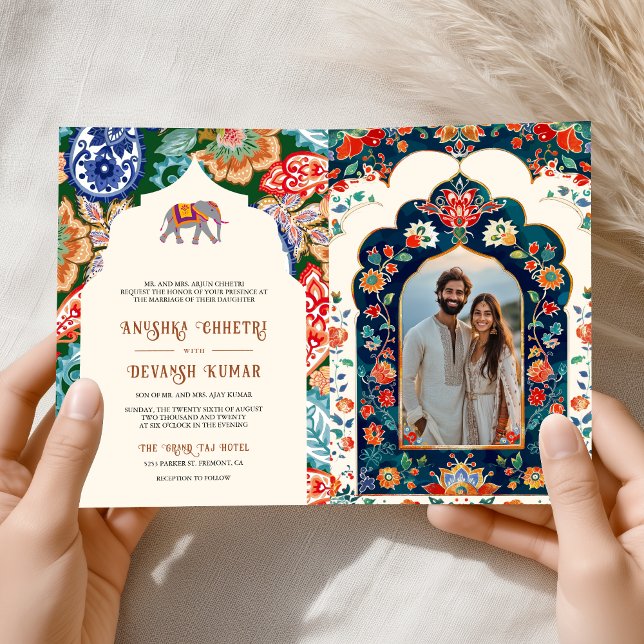 Invitation Mariage de la crème Elephant Art Populaire Indienn (Créateur téléchargé)